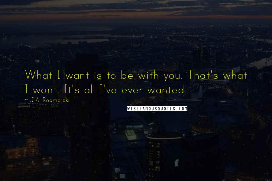 J.A. Redmerski quotes: What I want is to be with you. That's what I want. It's all I've ever wanted.