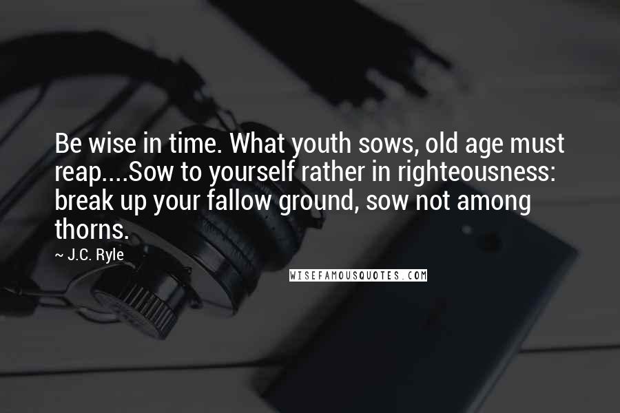 J.C. Ryle quotes: Be wise in time. What youth sows, old age must reap....Sow to yourself rather in righteousness: break up your fallow ground, sow not among thorns.