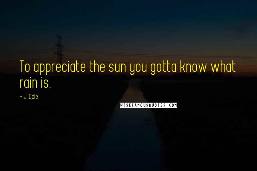 J. Cole quotes: To appreciate the sun you gotta know what rain is.