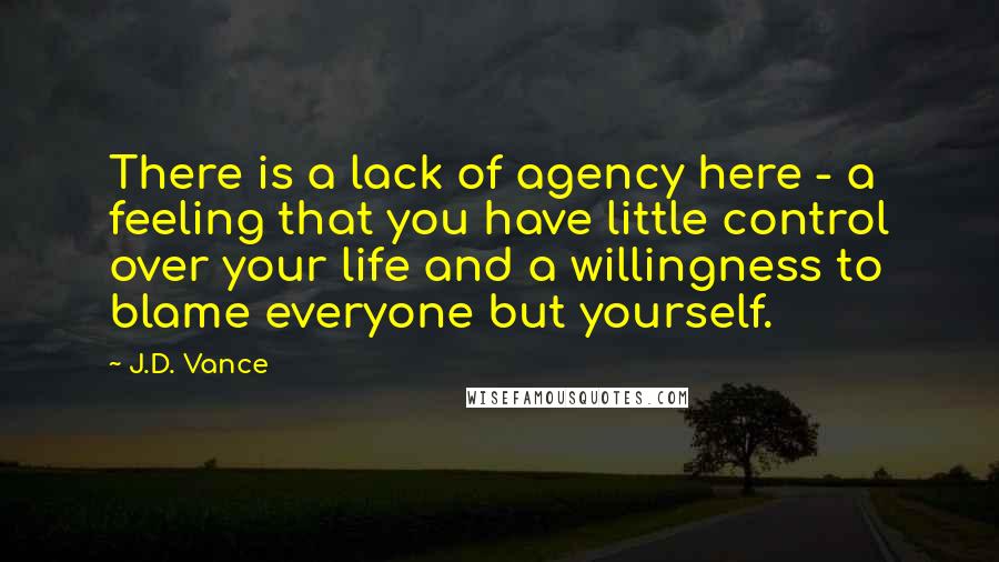 J.D. Vance quotes: There is a lack of agency here - a feeling that you have little control over your life and a willingness to blame everyone but yourself.
