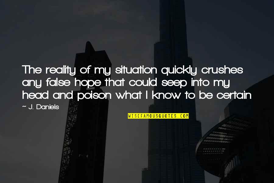 J Hope Quotes By J. Daniels: The reality of my situation quickly crushes any J Hope Quotes By J. Daniels: The reality of my situation quickly crushes any