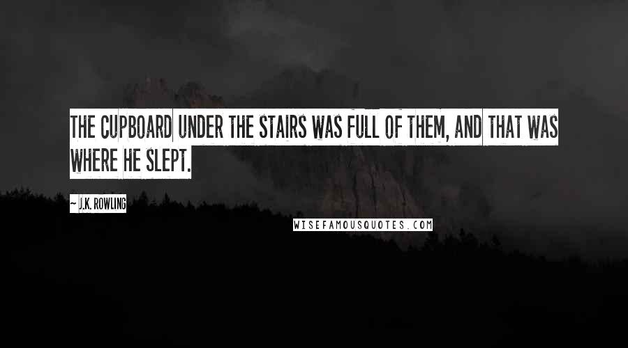 J.K. Rowling quotes: The cupboard under the stairs was full of them, and that was where he slept.