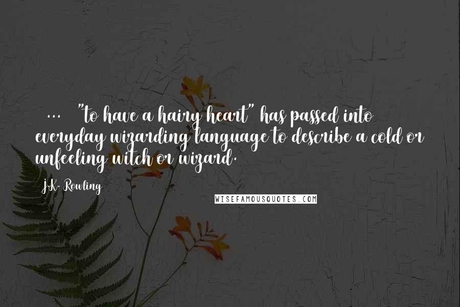 J.K. Rowling quotes: ( ... ) "to have a hairy heart" has passed into everyday wizarding language to describe a cold or unfeeling witch or wizard.