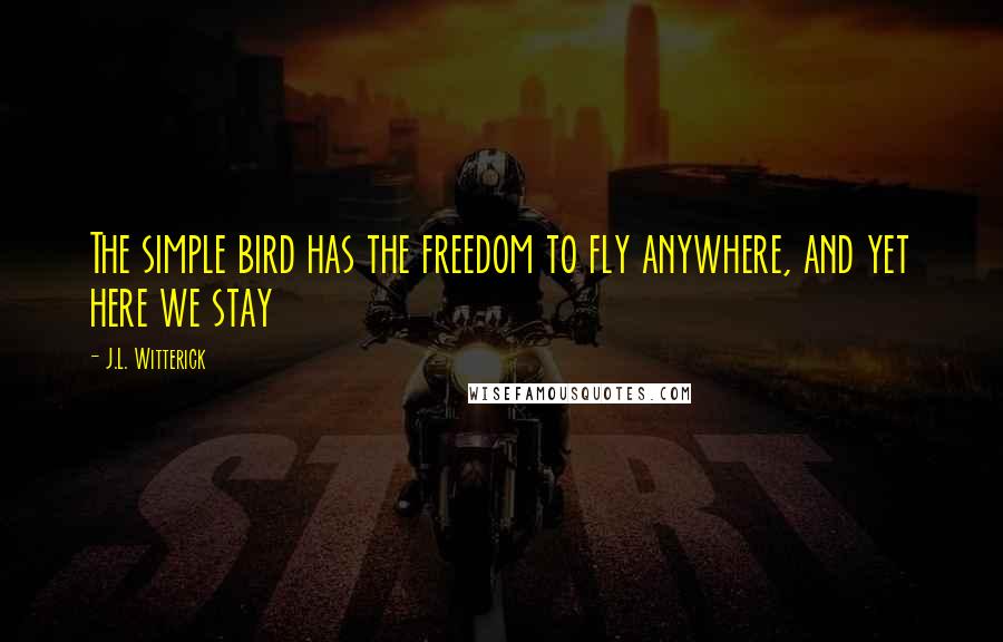 J.L. Witterick quotes: The simple bird has the freedom to fly anywhere, and yet here we stay