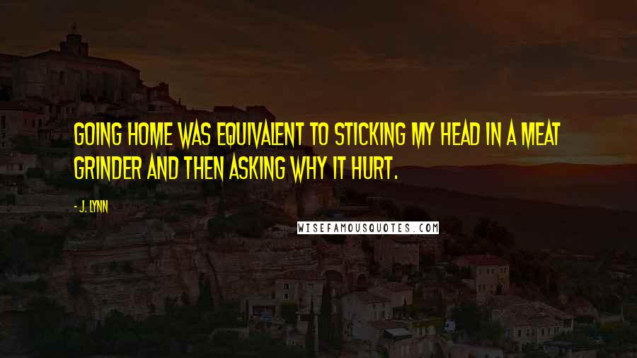 J. Lynn quotes: Going home was equivalent to sticking my head in a meat grinder and then asking why it hurt.