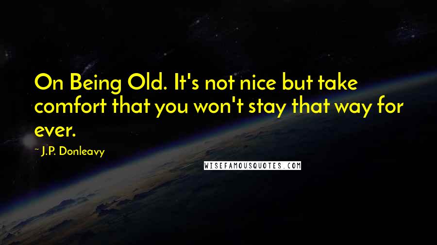 J.P. Donleavy quotes: On Being Old. It's not nice but take comfort that you won't stay that way for ever.