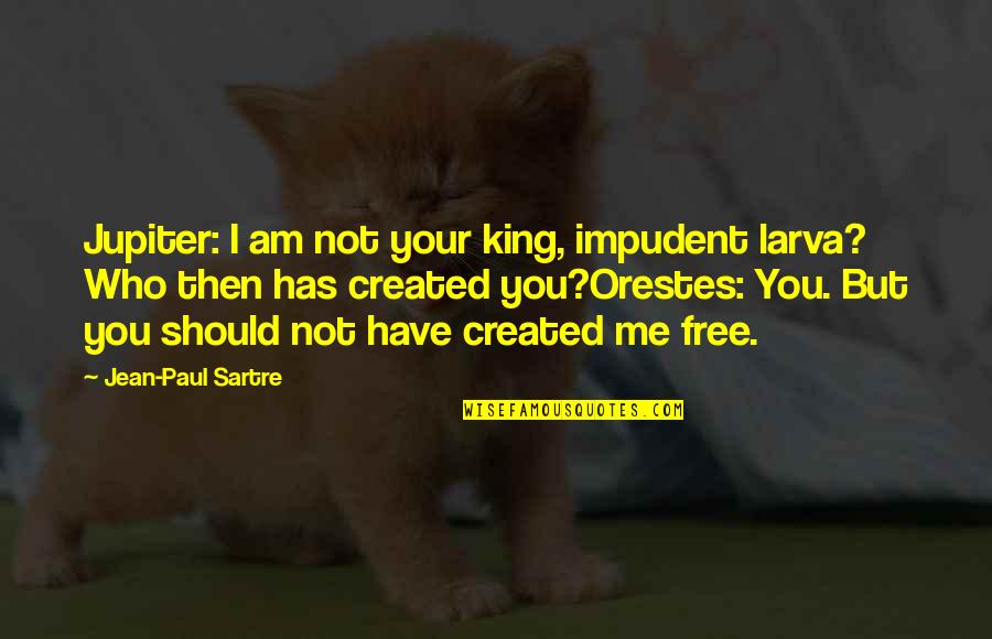 J P Sartre Quotes By Jean-Paul Sartre: Jupiter: I am not your king, impudent larva?