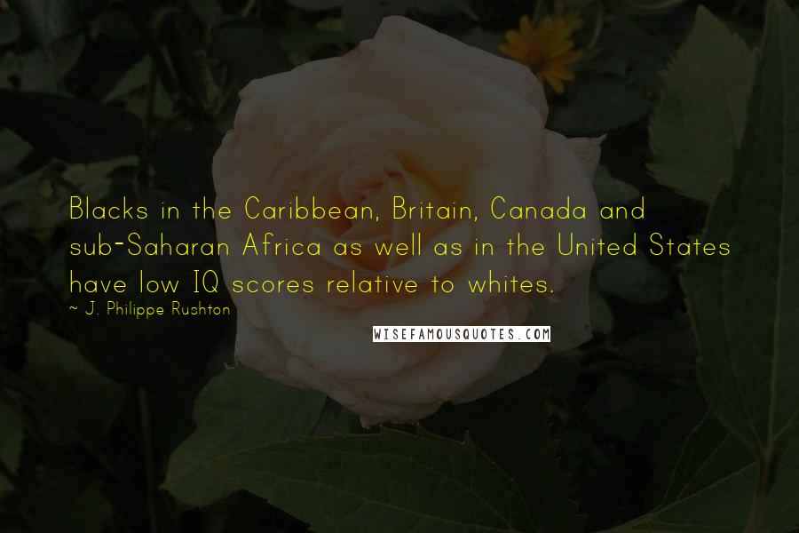 J. Philippe Rushton quotes: Blacks in the Caribbean, Britain, Canada and sub-Saharan Africa as well as in the United States have low IQ scores relative to whites.