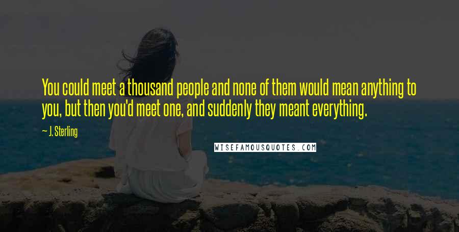 J. Sterling quotes: You could meet a thousand people and none of them would mean anything to you, but then you'd meet one, and suddenly they meant everything.