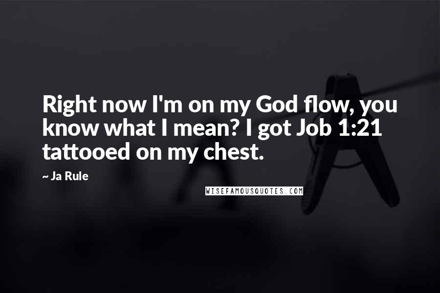 Ja Rule quotes: Right now I'm on my God flow, you know what I mean? I got Job 1:21 tattooed on my chest.