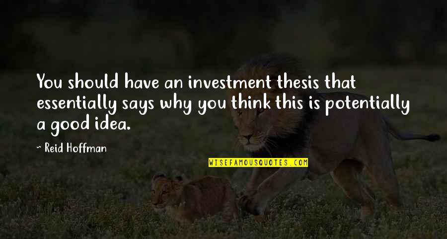 Jabuke U Quotes By Reid Hoffman: You should have an investment thesis that essentially Jabuke U Quotes By Reid Hoffman: You should have an investment thesis that essentially