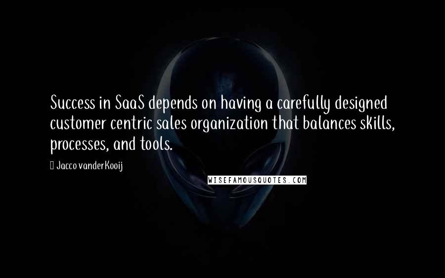 Jacco VanderKooij quotes: Success in SaaS depends on having a carefully designed customer centric sales organization that balances skills, processes, and tools. Jacco VanderKooij quotes: Success in SaaS depends on having a carefully designed customer centric sales organization that balances skills, processes, and tools.