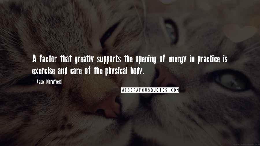 Jack Kornfield quotes: A factor that greatly supports the opening of energy in practice is exercise and care of the physical body.