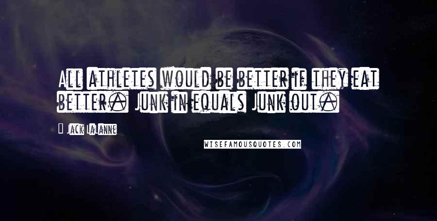 Jack LaLanne quotes: All athletes would be better if they eat better. Junk in equals Junk out.