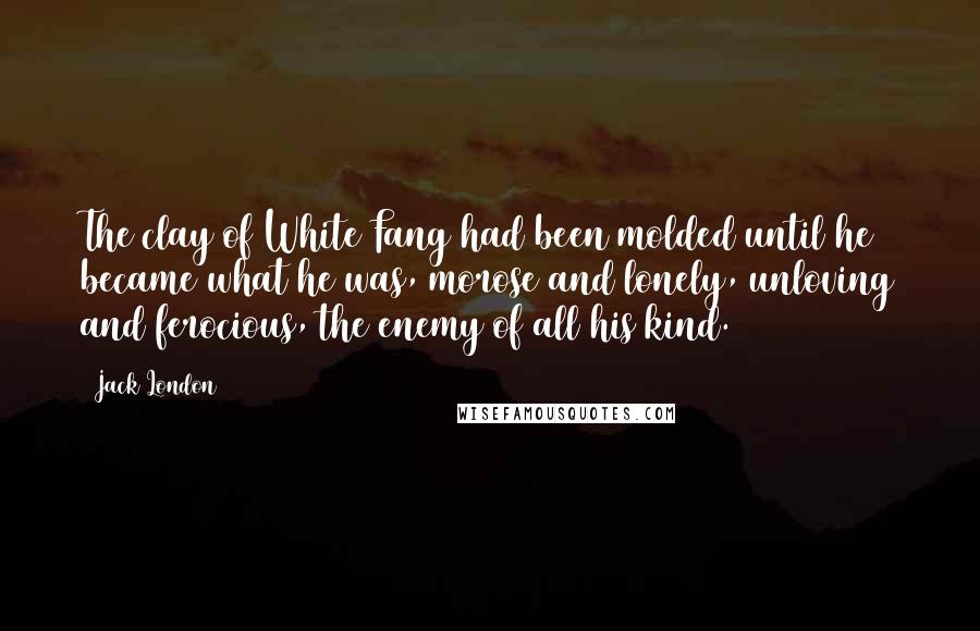 Jack London quotes: The clay of White Fang had been molded until he became what he was, morose and lonely, unloving and ferocious, the enemy of all his kind.