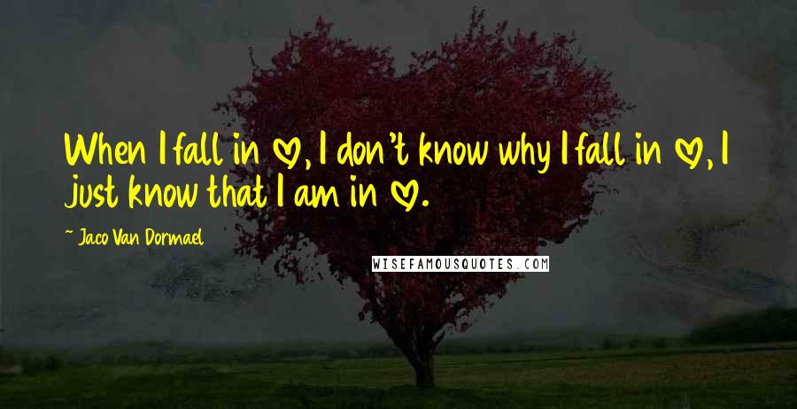 Jaco Van Dormael quotes: When I fall in love, I don't know why I fall in love, I just know that I am in love.