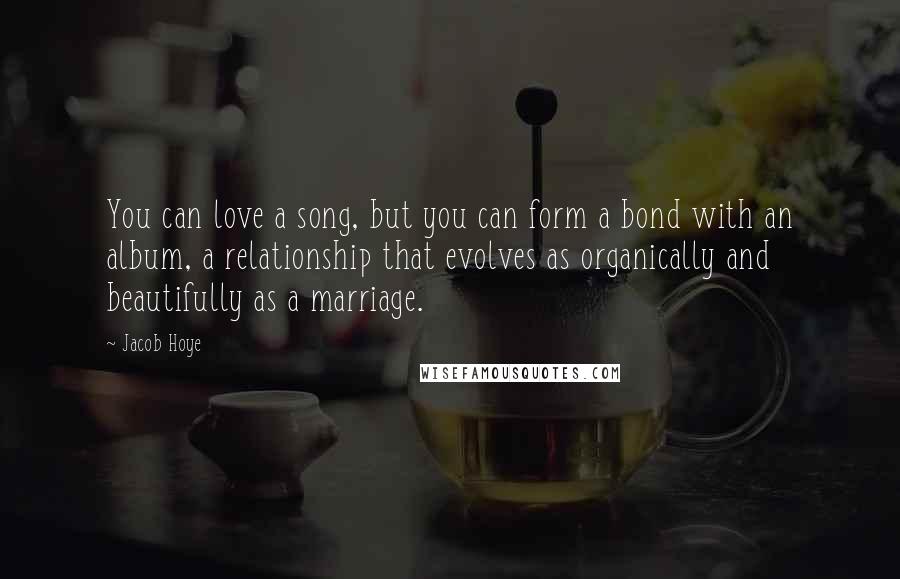 Jacob Hoye quotes: You can love a song, but you can form a bond with an album, a relationship that evolves as organically and beautifully as a marriage.