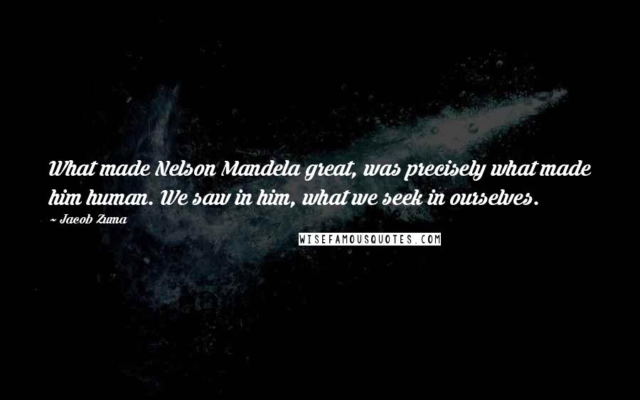 Jacob Zuma quotes: What made Nelson Mandela great, was precisely what made him human. We saw in him, what we seek in ourselves.