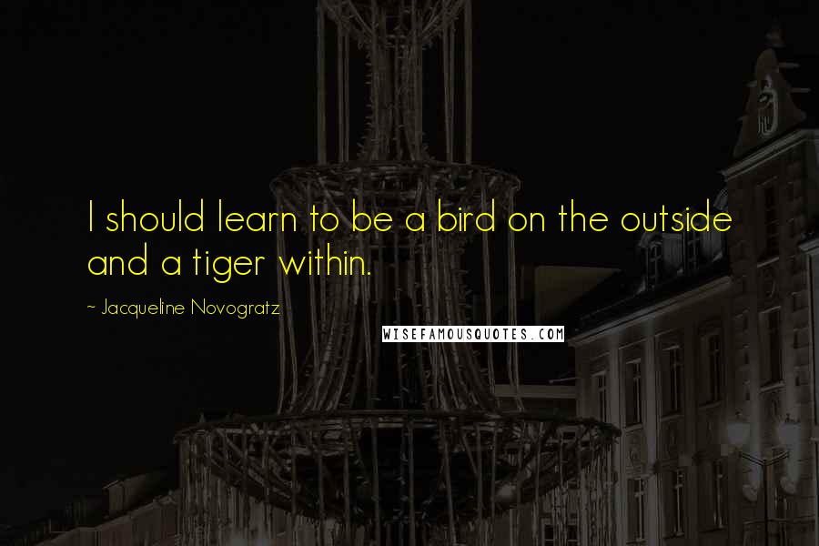 Jacqueline Novogratz quotes: I should learn to be a bird on the outside and a tiger within. Jacqueline Novogratz quotes: I should learn to be a bird on the outside and a tiger within.