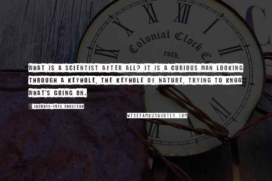 Jacques-Yves Cousteau quotes: What is a scientist after all? It is a curious man looking through a keyhole, the keyhole of nature, trying to know what's going on. Jacques-Yves Cousteau quotes: What is a scientist after all? It is a curious man looking through a keyhole, the keyhole of nature, trying to know what's going on.
