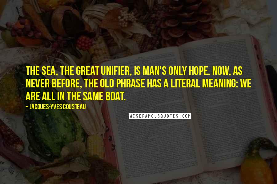 Jacques-Yves Cousteau quotes: The sea, the great unifier, is man's only hope. Now, as never before, the old phrase has a literal meaning: we are all in the same boat. Jacques-Yves Cousteau quotes: The sea, the great unifier, is man's only hope. Now, as never before, the old phrase has a literal meaning: we are all in the same boat.