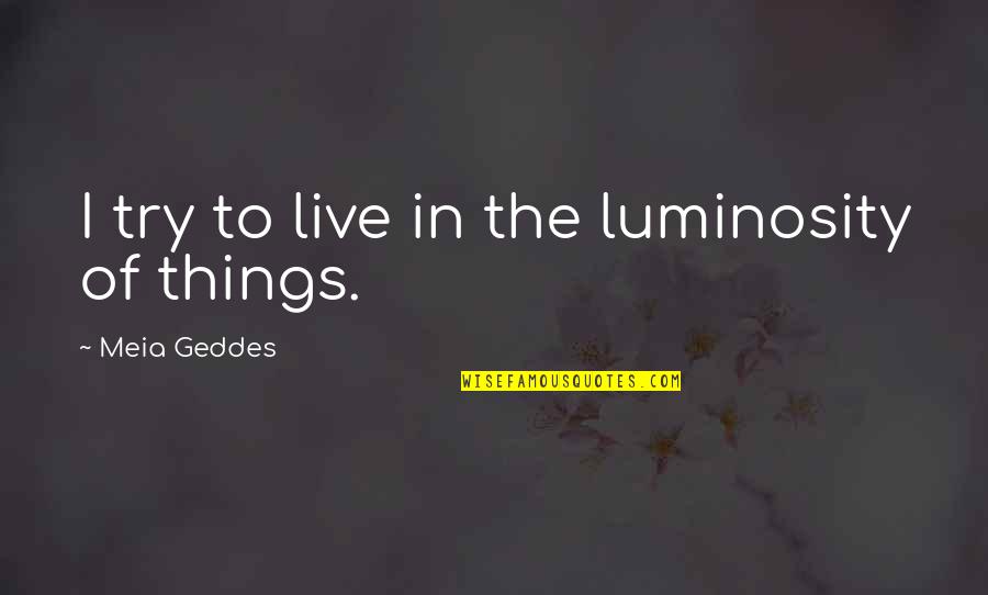 Jade Gemstone Quotes By Meia Geddes: I try to live in the luminosity of Jade Gemstone Quotes By Meia Geddes: I try to live in the luminosity of