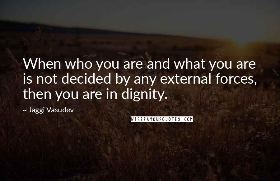 Jaggi Vasudev quotes: When who you are and what you are is not decided by any external forces, then you are in dignity.