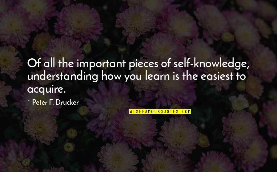 Jahron Quotes By Peter F. Drucker: Of all the important pieces of self-knowledge, understanding