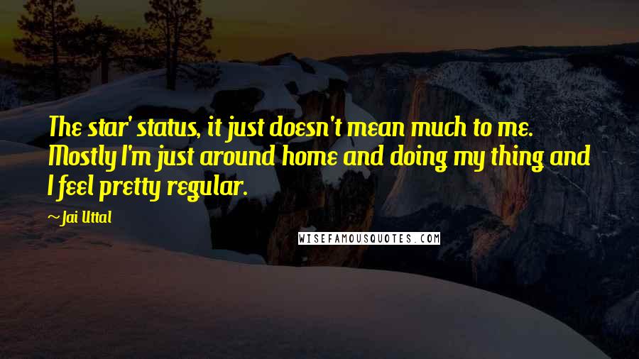 Jai Uttal quotes: The star' status, it just doesn't mean much to me. Mostly I'm just around home and doing my thing and I feel pretty regular.