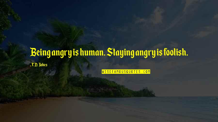 Jakes Quotes By T.D. Jakes: Being angry is human. Staying angry is foolish. Jakes Quotes By T.D. Jakes: Being angry is human. Staying angry is foolish.