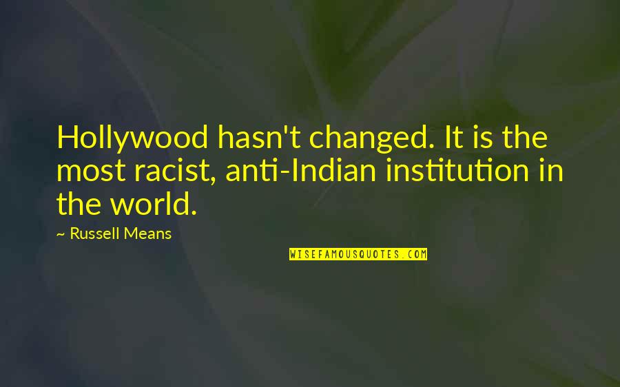 Jaleos Youtube Quotes By Russell Means: Hollywood hasn't changed. It is the most racist, Jaleos Youtube Quotes By Russell Means: Hollywood hasn't changed. It is the most racist,