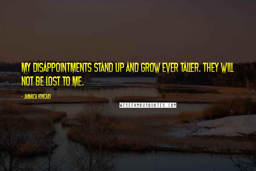 Jamaica Kincaid quotes: My disappointments stand up and grow ever taller. They will not be lost to me.