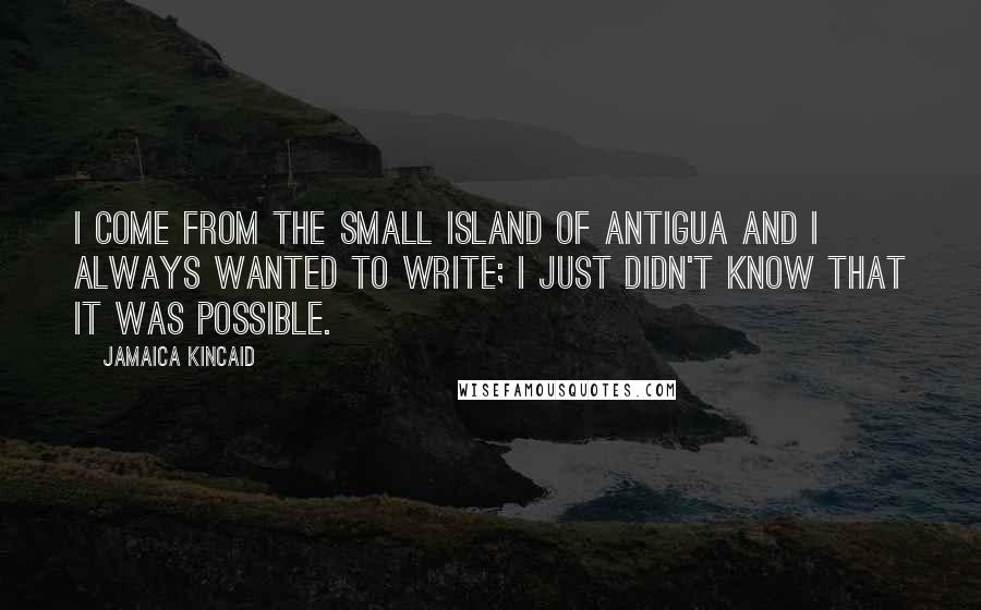 Jamaica Kincaid quotes: I come from the small island of Antigua and I always wanted to write; I just didn't know that it was possible.