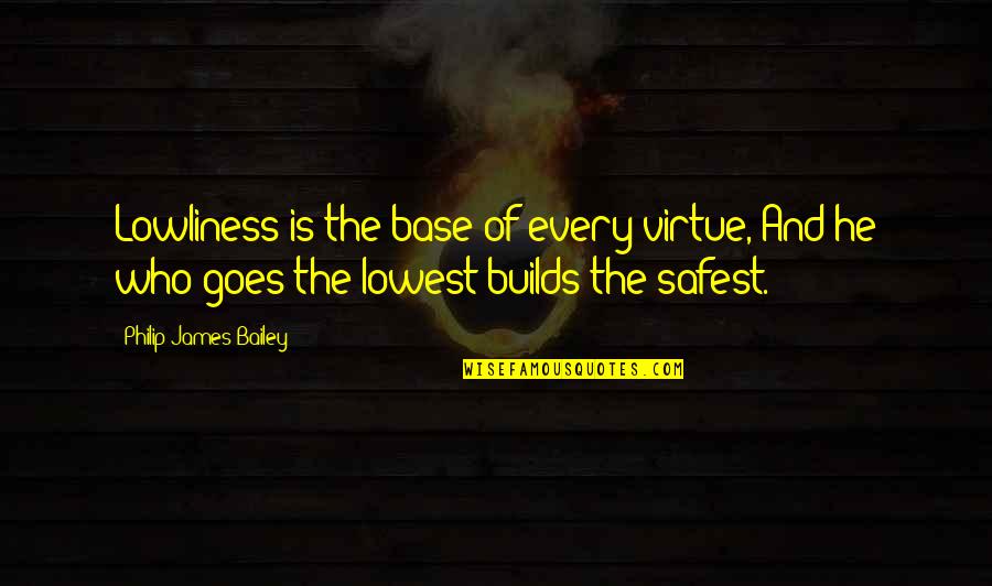 James 4 On Humility Quotes By Philip James Bailey: Lowliness is the base of every virtue, And