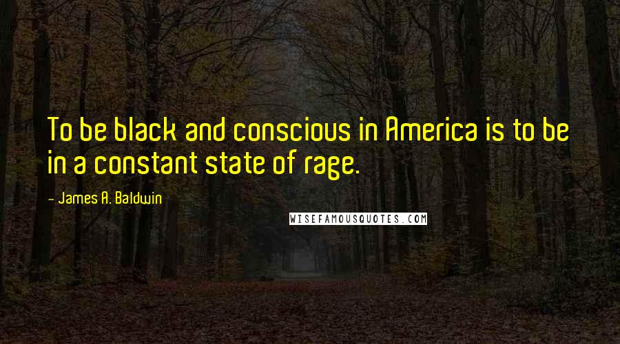 James A. Baldwin quotes: To be black and conscious in America is to be in a constant state of rage.