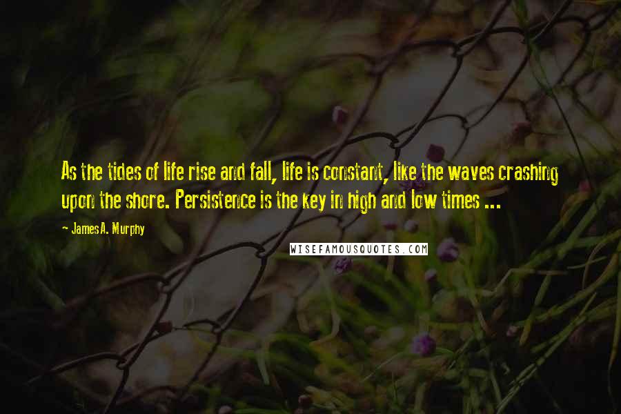 James A. Murphy quotes: As the tides of life rise and fall, life is constant, like the waves crashing upon the shore. Persistence is the key in high and low times ...
