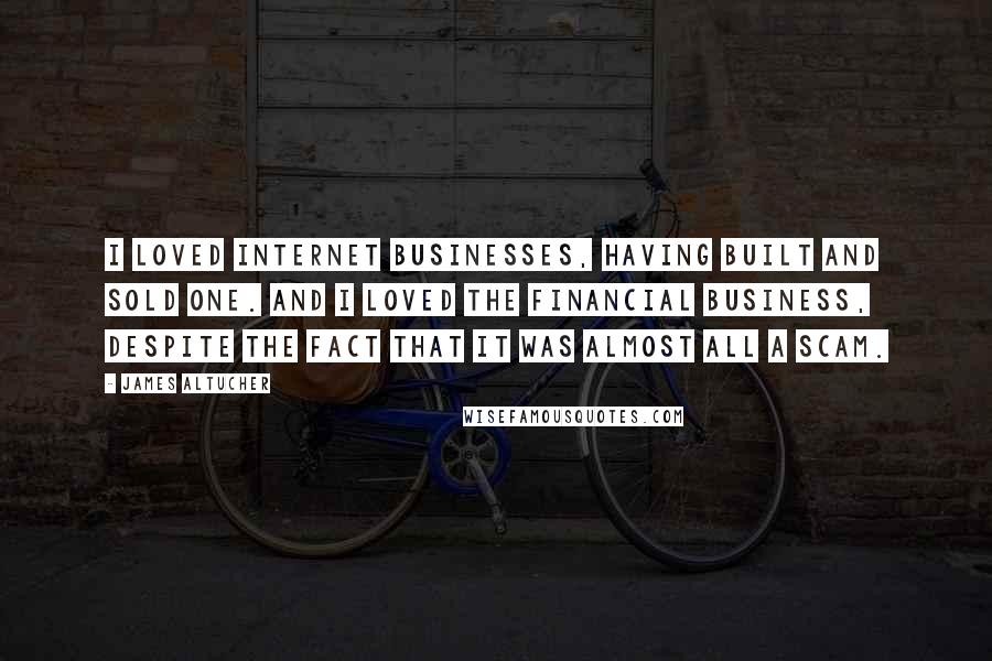James Altucher quotes: I loved Internet businesses, having built and sold one. And I loved the financial business, despite the fact that it was almost all a scam.