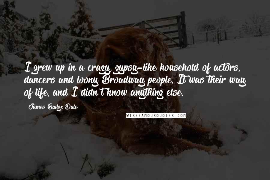 James Badge Dale quotes: I grew up in a crazy, gypsy-like household of actors, dancers and loony Broadway people. It was their way of life, and I didn't know anything else.