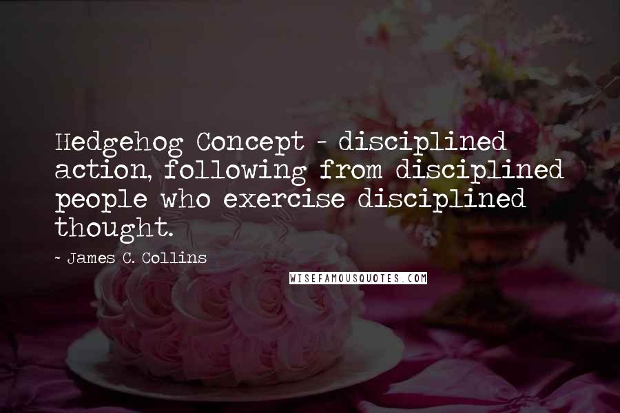 James C. Collins quotes: Hedgehog Concept - disciplined action, following from disciplined people who exercise disciplined thought.