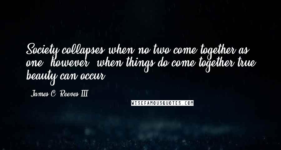 James C. Reeves III quotes: Society collapses when no two come together as one; however, when things do come together true beauty can occur.