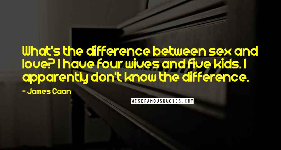 James Caan quotes: What's the difference between sex and love? I have four wives and five kids. I apparently don't know the difference.