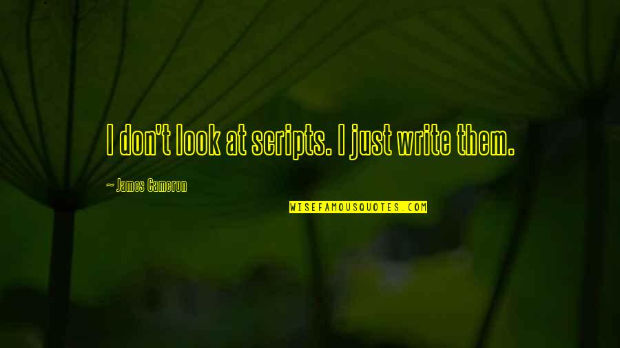 James Cameron Quotes By James Cameron: I don't look at scripts. I just write James Cameron Quotes By James Cameron: I don't look at scripts. I just write