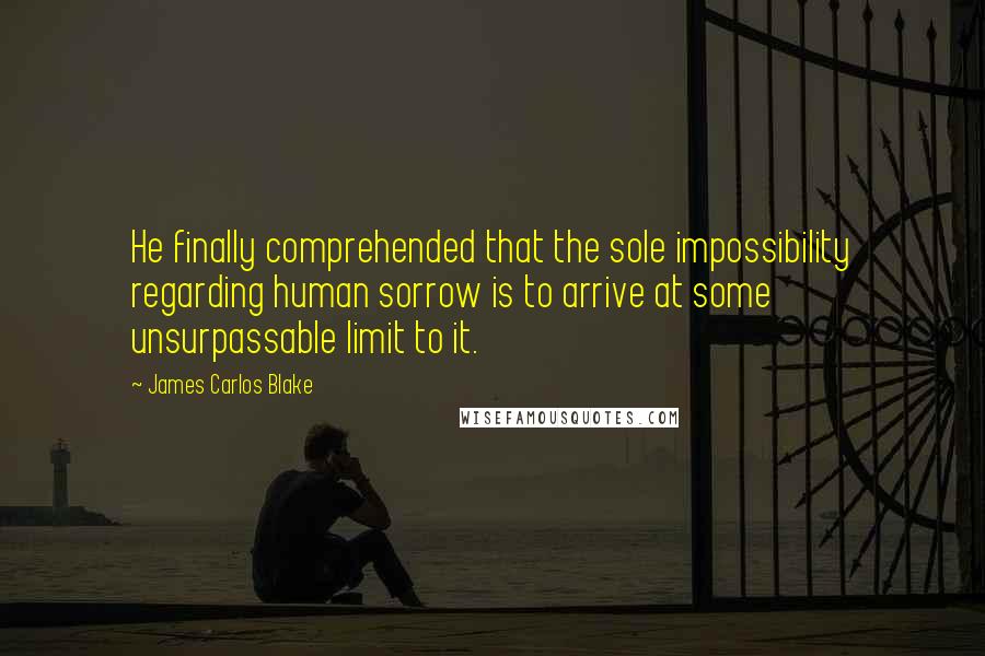 James Carlos Blake quotes: He finally comprehended that the sole impossibility regarding human sorrow is to arrive at some unsurpassable limit to it.