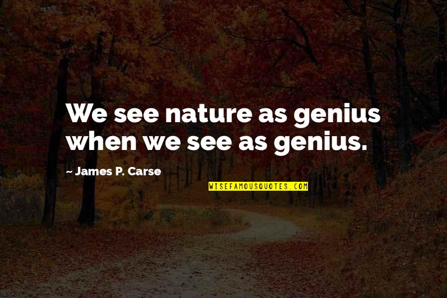 James Carse Quotes By James P. Carse: We see nature as genius when we see James Carse Quotes By James P. Carse: We see nature as genius when we see