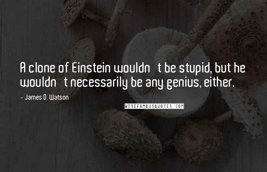 James D. Watson quotes: A clone of Einstein wouldn't be stupid, but he wouldn't necessarily be any genius, either.