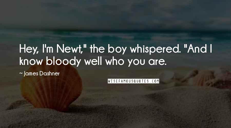 James Dashner quotes: Hey, I'm Newt," the boy whispered. "And I know bloody well who you are.