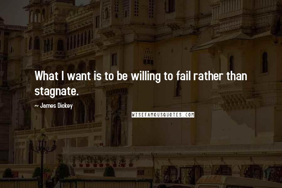 James Dickey quotes: What I want is to be willing to fail rather than stagnate.