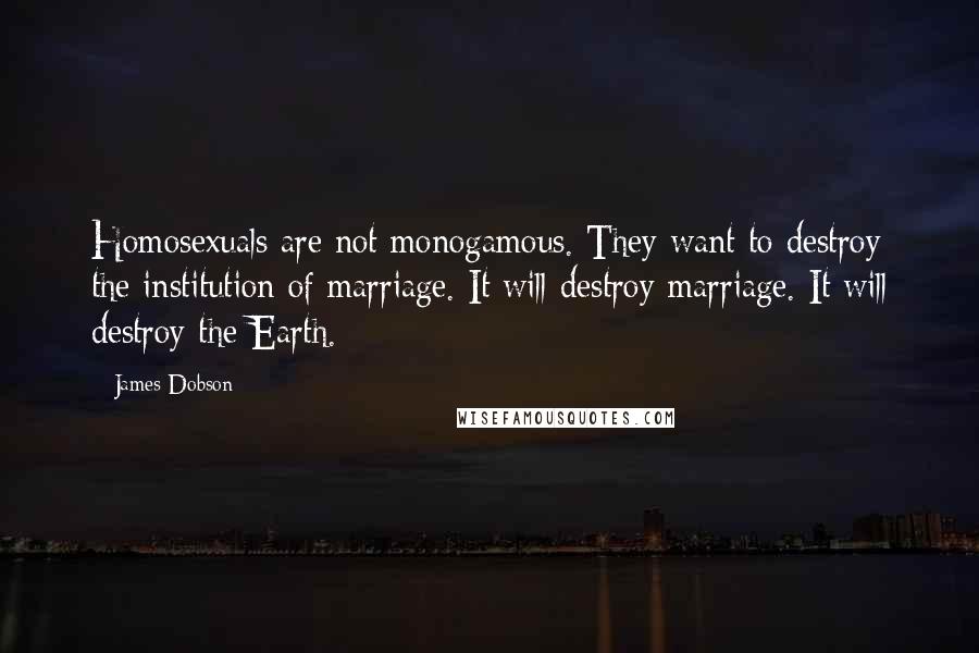 James Dobson quotes: Homosexuals are not monogamous. They want to destroy the institution of marriage. It will destroy marriage. It will destroy the Earth.