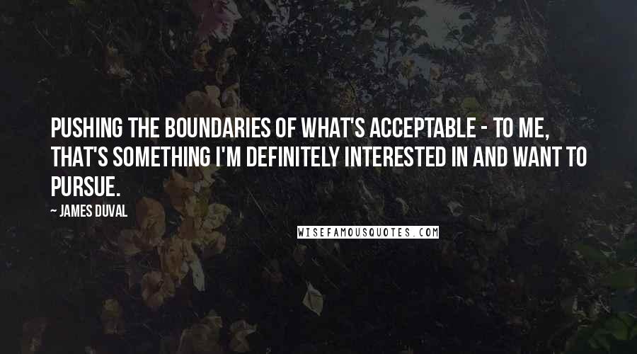 James Duval quotes: Pushing the boundaries of what's acceptable - to me, that's something I'm definitely interested in and want to pursue.