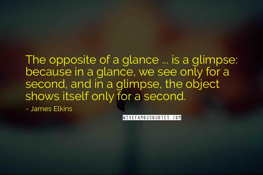 James Elkins quotes: The opposite of a glance ... is a glimpse: because in a glance, we see only for a second, and in a glimpse, the object shows itself only for a